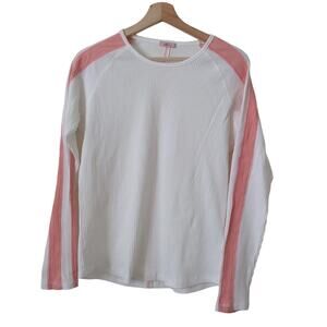 Udel New York Womens Long Sleeve Top White Ribbed 100% Cotton Large